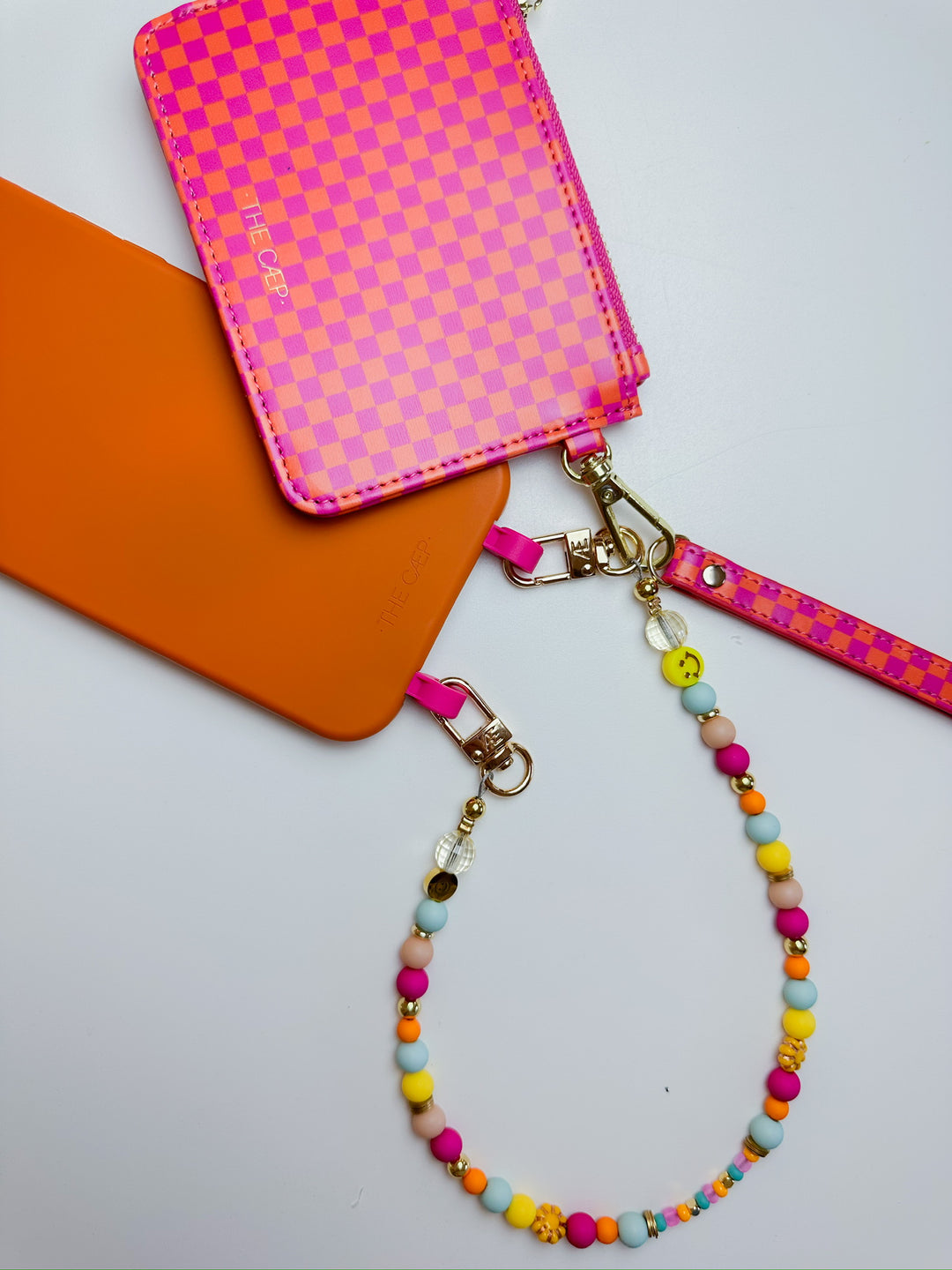 Pink/Orange Checkered Snap Wallet