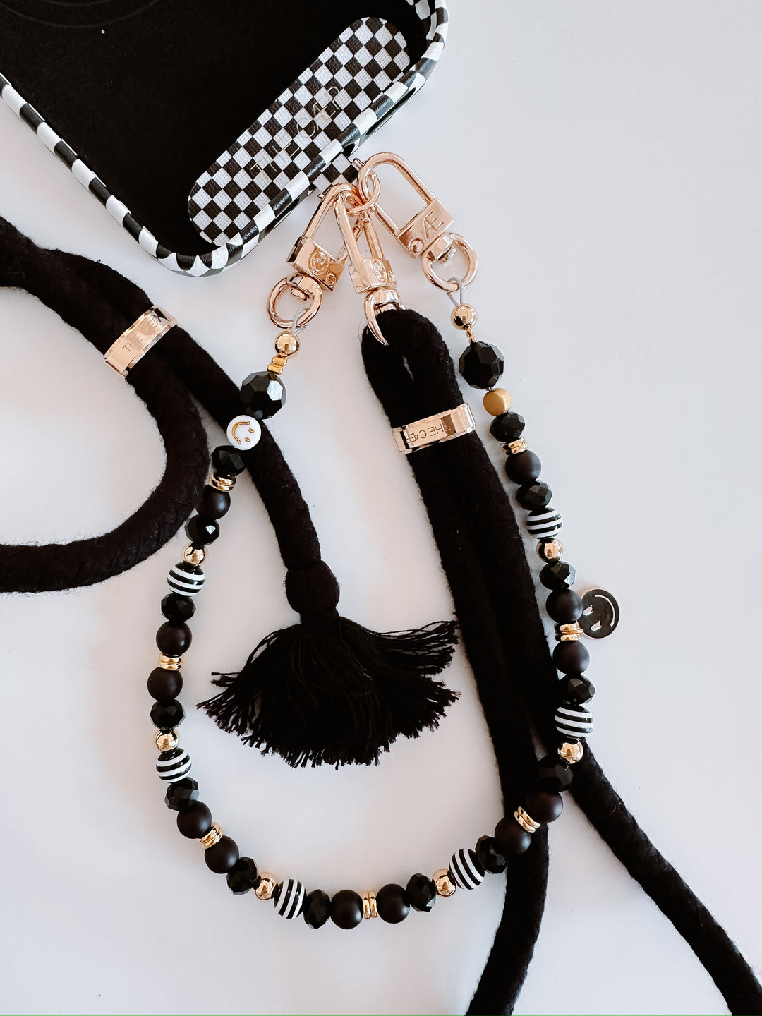 Black Check Universal Phone Hitch + Tassel Rope