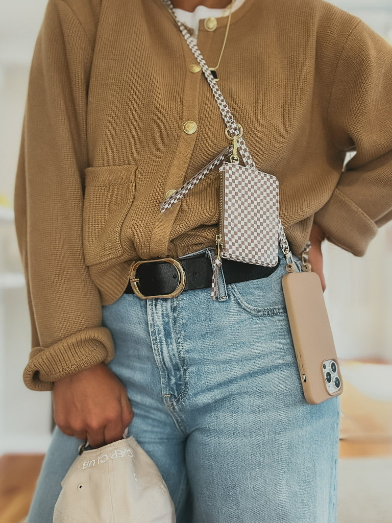 Single Tan Checkered Phone Strap