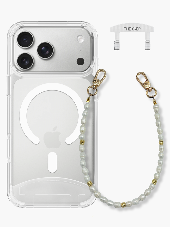 Clear + Pearl Minimal Wristlet Set