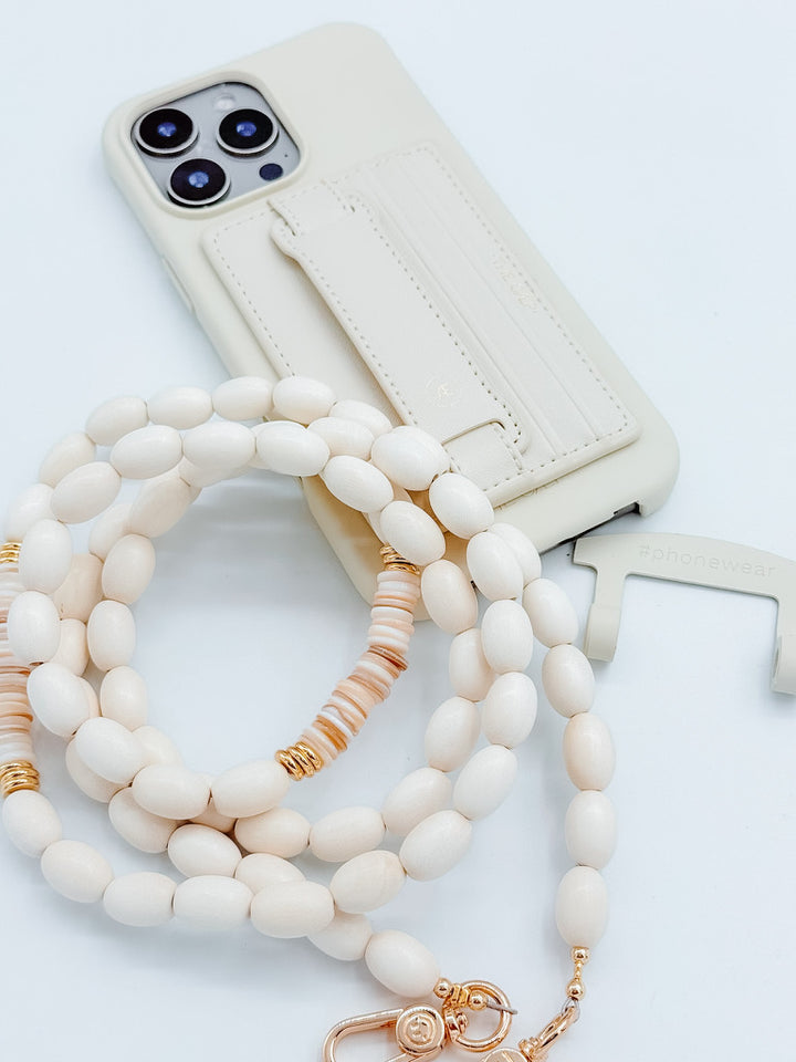Ada Oval Beads - Off White Phone Strap