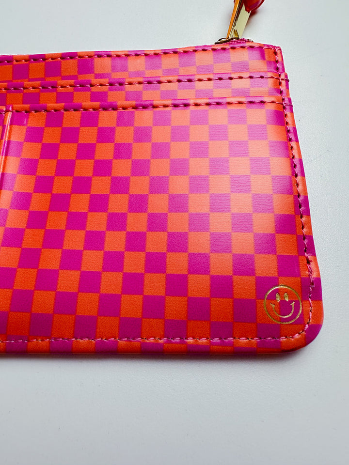 Pink/Orange Checkered Snap Wallet