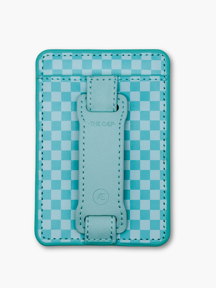 Aqua Checkered Hoop Wallet MagSafe (RFID)