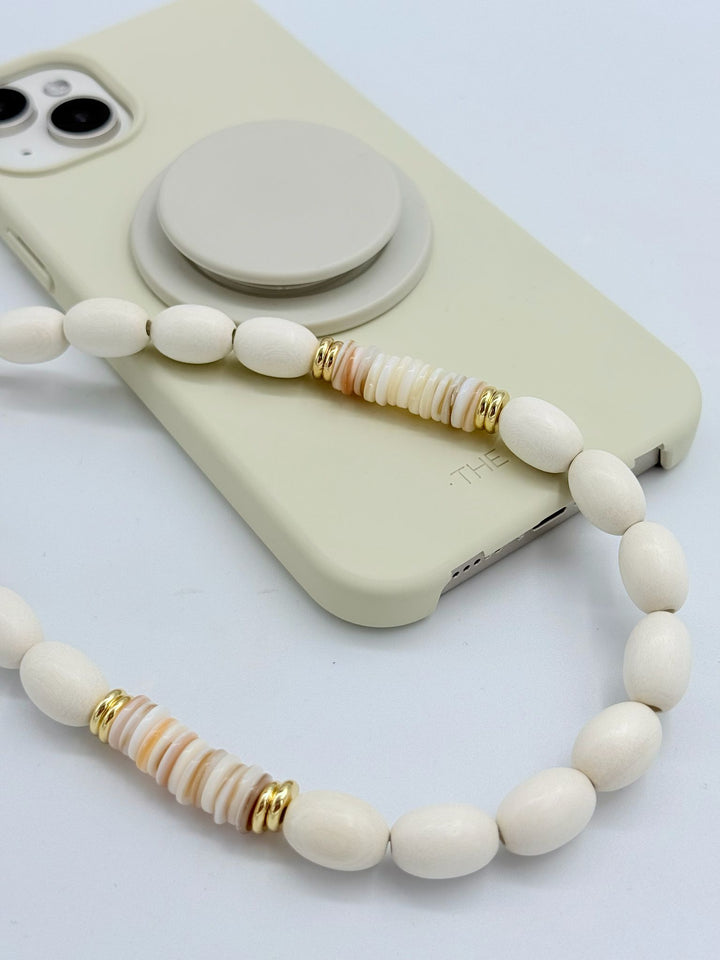Ada Oval Beads - Off White Phone Strap
