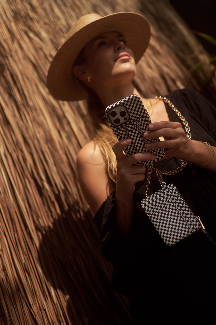 Black Checkered Snap Wallet