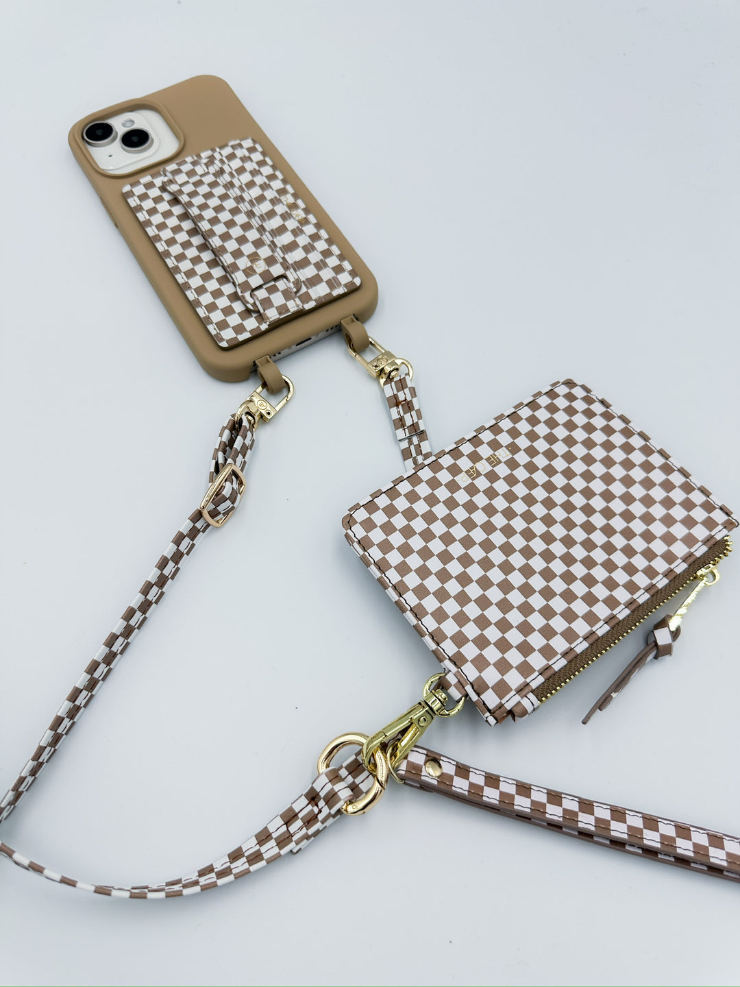 Tan Checkered Hoop Phone Wallet