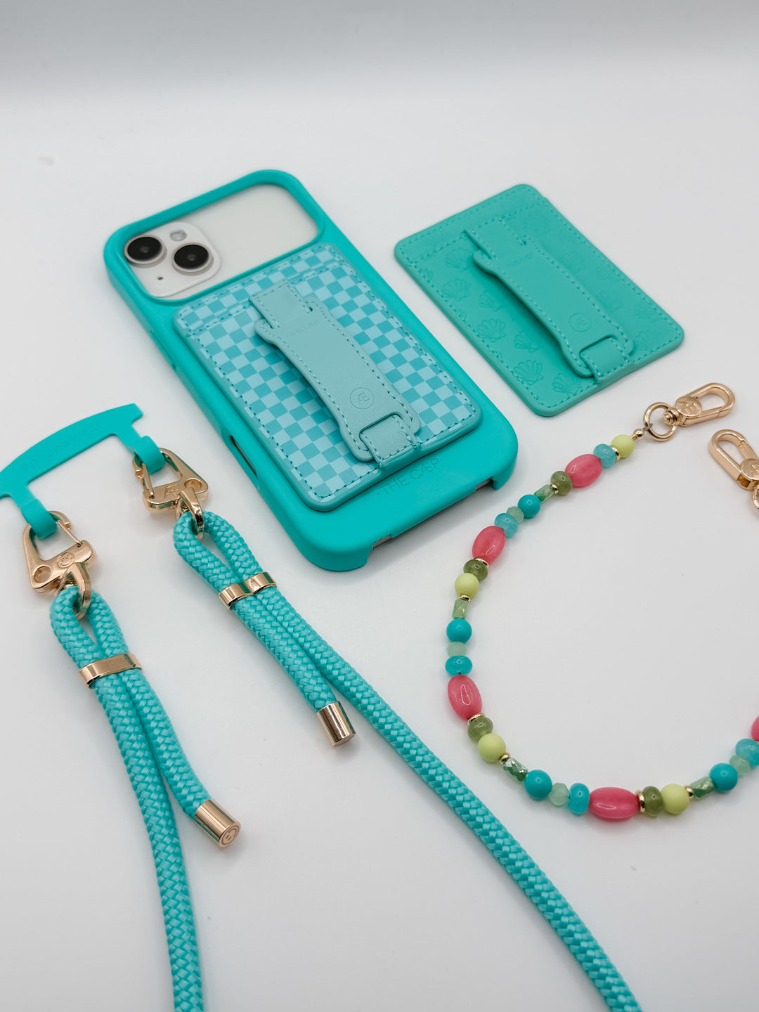 Aqua Checkered Hoop Wallet MagSafe (RFID)