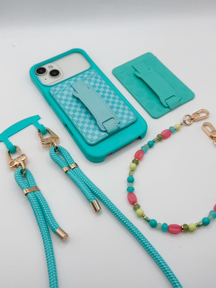 Aqua Checkered Hoop Wallet MagSafe (RFID)