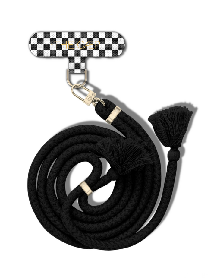 Black Check Universal Phone Hitch + Tassel Rope